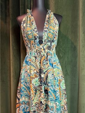 Source Unknown Teal Orange Paisley Maxi Dress